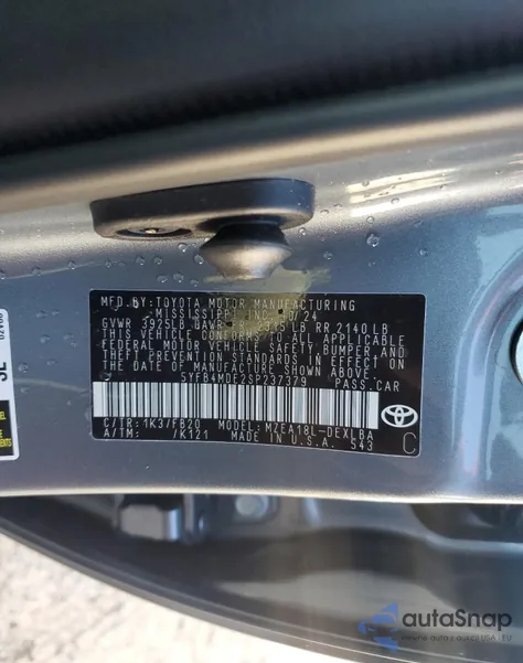 2025 Toyota Corolla Le z USA, uszkodzony, nr VIN 5YFB4MDE2SP237379